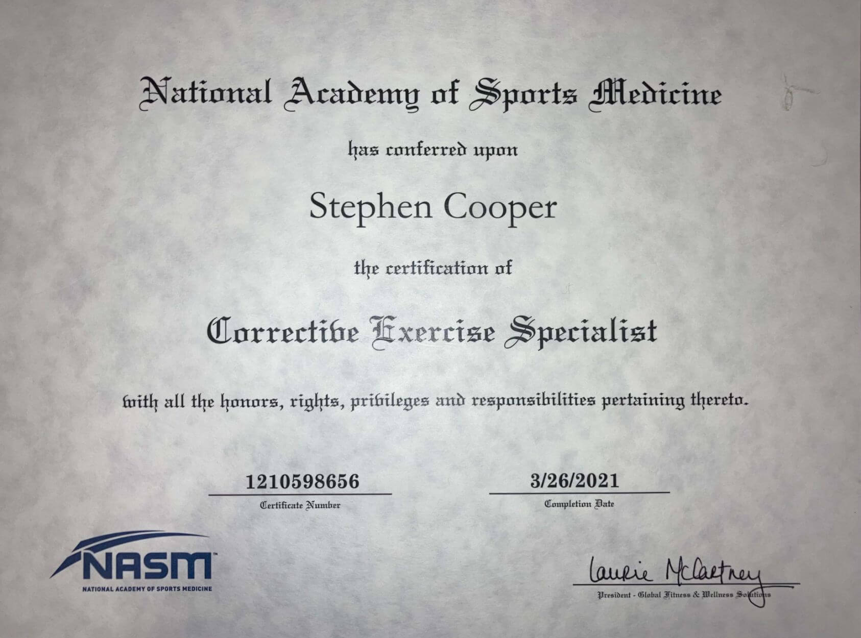 National Academy of Sports Medicine - Corrective Exercise Specialist